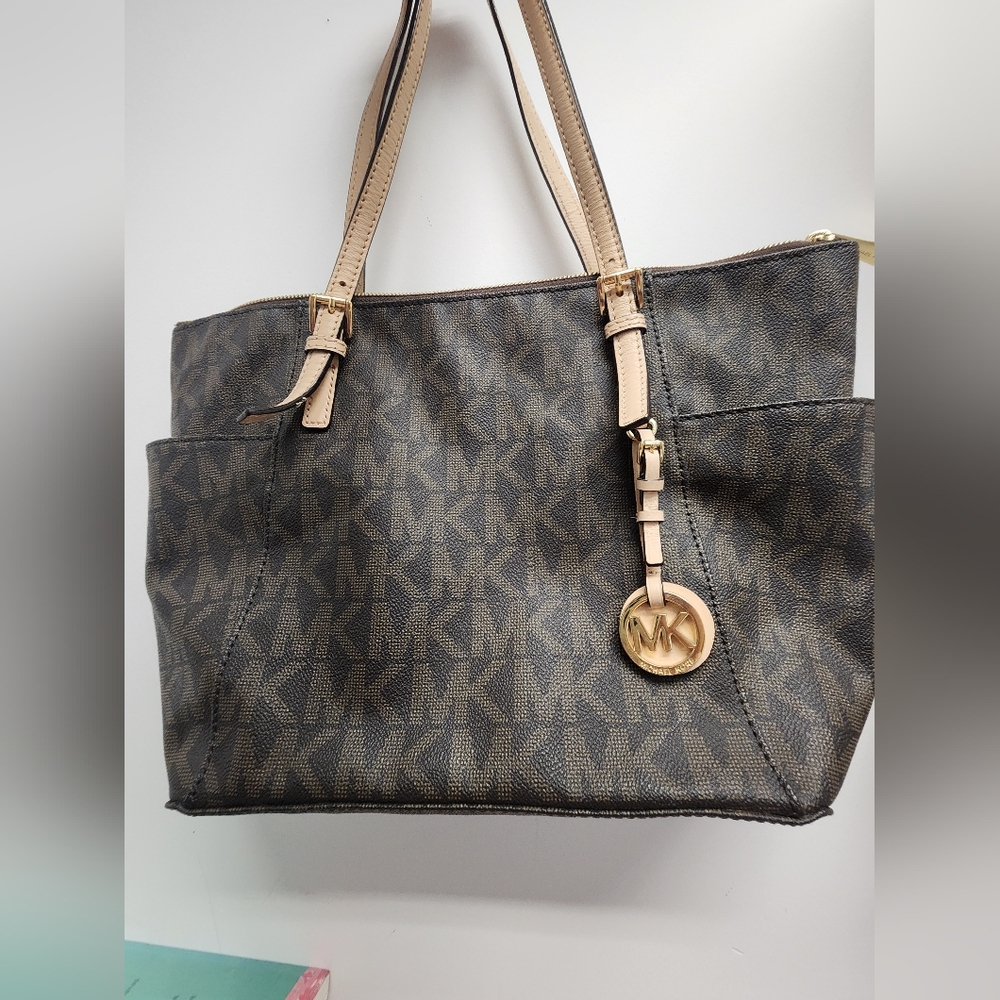 Michael Kors Brown and Tan Monogram Tote